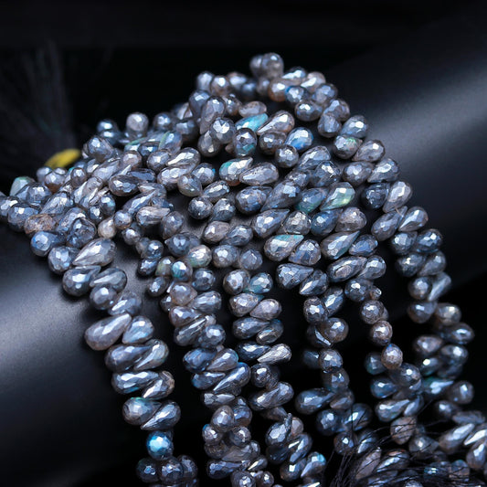 Labradorite Faceted Teardrop Beads Silver Coated Labradorite Drop Shape 5x9 MM Briolettes Beads for Jewelry Necklace Pendant Earrings Making