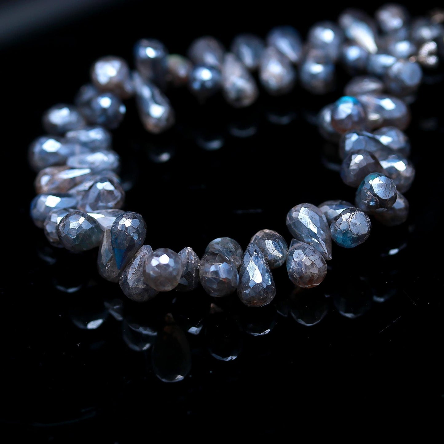 Labradorite Faceted Teardrop Beads Silver Coated Labradorite Drop Shape 5x9 MM Briolettes Beads for Jewelry Necklace Pendant Earrings Making