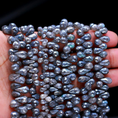 Labradorite Faceted Teardrop Beads Silver Coated Labradorite Drop Shape 5x9 MM Briolettes Beads for Jewelry Necklace Pendant Earrings Making
