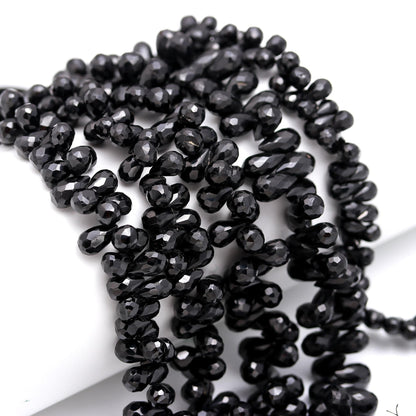 Black Spinal Faceted Teardrop Beads Natural Black Spinal Tear Shape 6x8 MM Briolettes Beads for Jewelry Necklace Pendant Earrings Making
