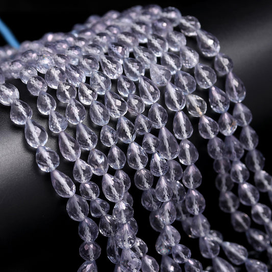 Blue Quartz Faceted Drops Beads Blue Quartz Beads Blue Coated Quartz Drops 7x9 MM Center Drilled Drops for Jewelry Pendant Earrings Making