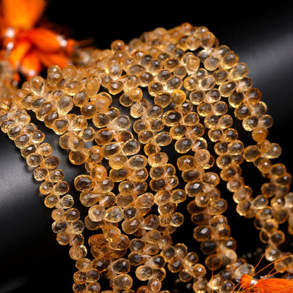 Citrine Faceted Teardrop Beads Natural Citrine Tear Shape 5x8-6x9 MM Briolette for Handmade Designer Jewelry Making Craft & Bijoux Supplies