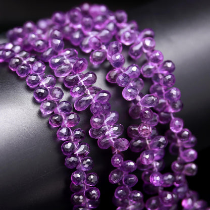 AAA Natural Amethyst Faceted Teardrop Beads, 5x8 MM Amethyst Side Drop Beads, 8 Inch Faceted Amethyst Drop Beads for Jewelry Making