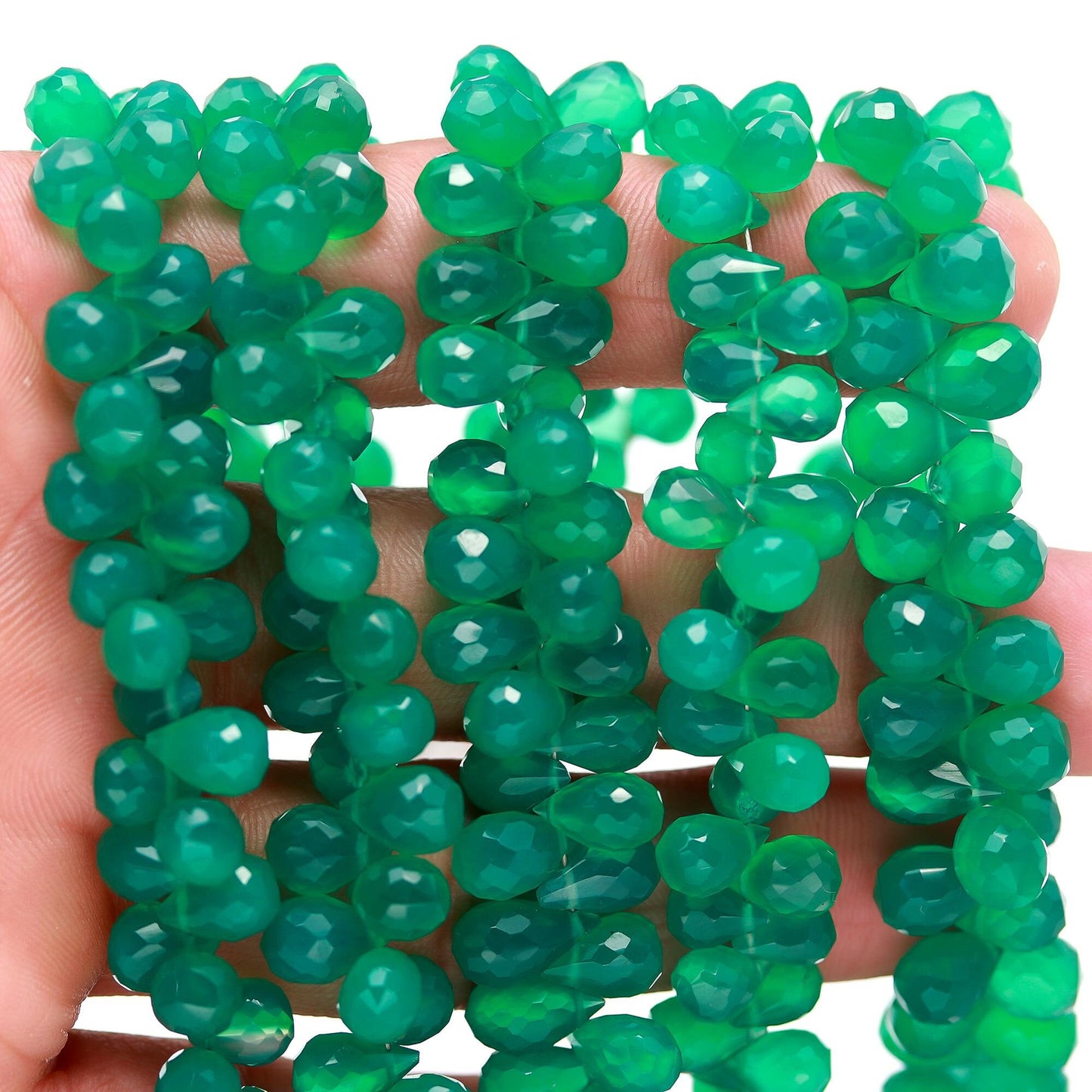 Green Onyx Faceted Teardrop Beads Natural Green Onyx Side Drops 6x9 MM Briolettes Bead for Handmade Jewelry Necklace Pendant Earrings Making