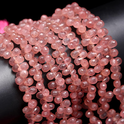 Strawberry Faceted Teardrop Beads Natural Pink Strawberry Tear Faceted 5x8-6x9 MM Briolettes for Designer Jewelry Necklace Earrings Making