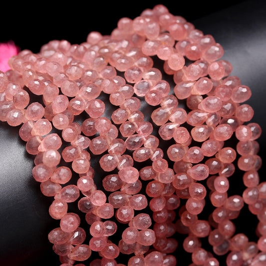 Strawberry Faceted Teardrop Beads Natural Pink Strawberry Tear Faceted 5x8-6x9 MM Briolettes for Designer Jewelry Necklace Earrings Making