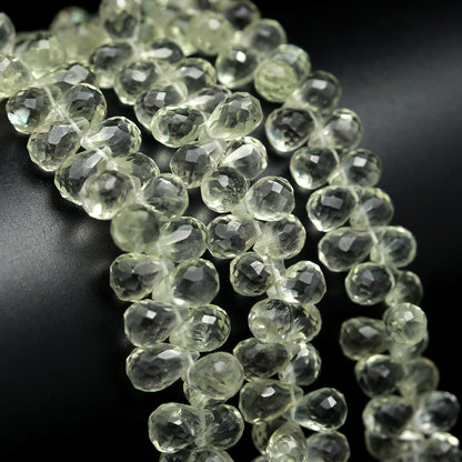 Green Amethyst Faceted Teardrop Beads Natural Green Amethyst Side Drop 6x9 MM Briolettes Beads for Jewelry Necklace Pendant Earrings Making