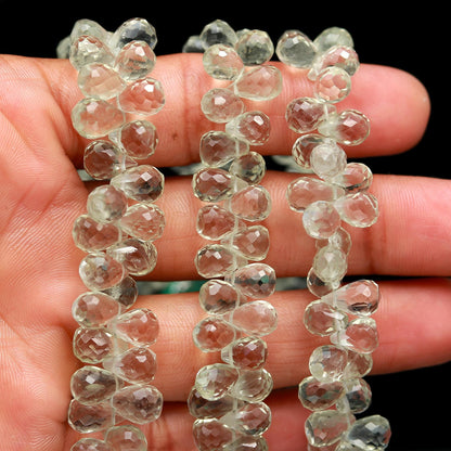 Green Amethyst Faceted Teardrop Beads Natural Green Amethyst Side Drop 6x9 MM Briolettes Beads for Jewelry Necklace Pendant Earrings Making