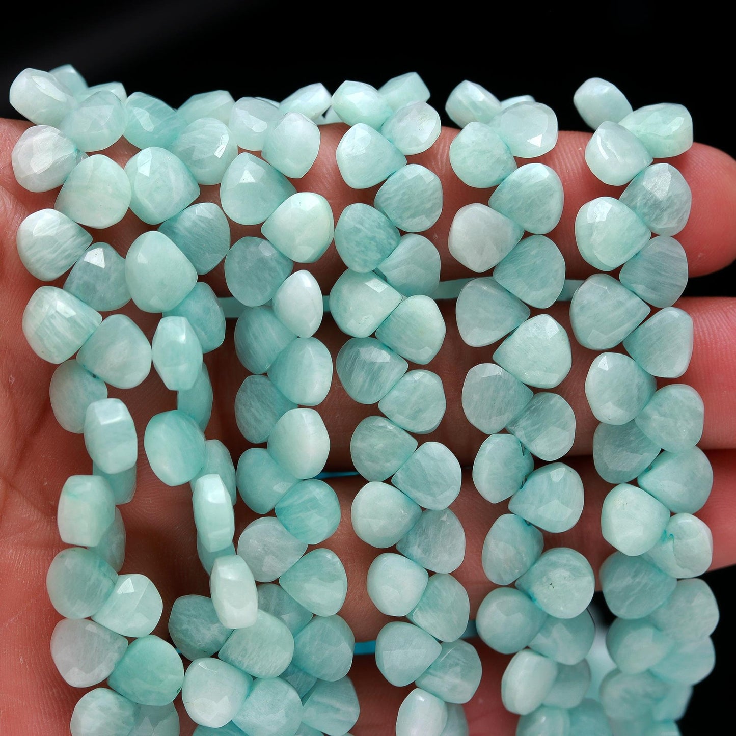 AAA Natural Amazonite Faceted Heart Shape Beads 7-8 MM Amazonite Heart Briolettes Beads | Aqua Blue Amazonite Gemstone Beads Heart Beads
