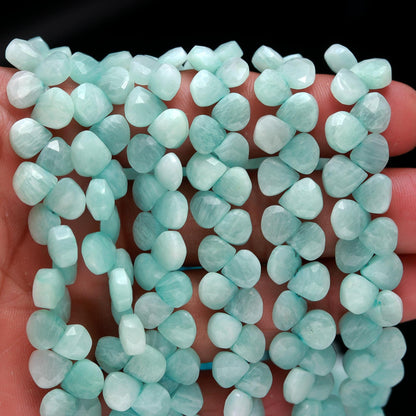 AAA Natural Amazonite Faceted Heart Shape Beads 7-8 MM Amazonite Heart Briolettes Beads | Aqua Blue Amazonite Gemstone Beads Heart Beads