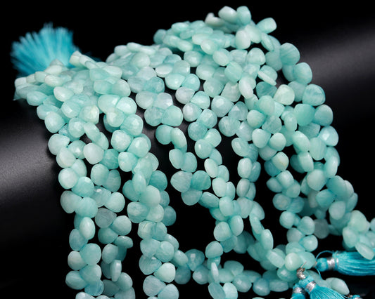 AAA Natural Amazonite Faceted Heart Shape Beads 7-8 MM Amazonite Heart Briolettes Beads | Aqua Blue Amazonite Gemstone Beads Heart Beads