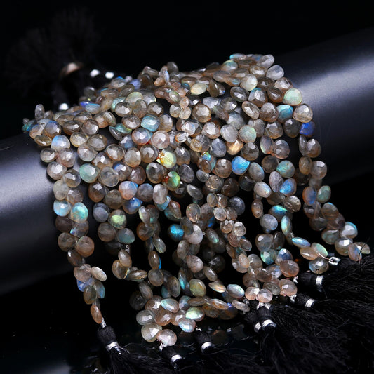 Flashy Labradorite Faceted Heart Shape Beads Natural Labradorite Faceted Briolettes Black Moonstone for Designer Jewelry Necklace & Pendant