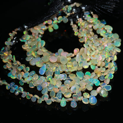 Multi Fire Ethiopian Opal Smooth Pear Beads Flashy Ethiopian Opal Beads AAA+ Quality 8 Inch Ethiopian Opal Beads for Jewelry Making Craft