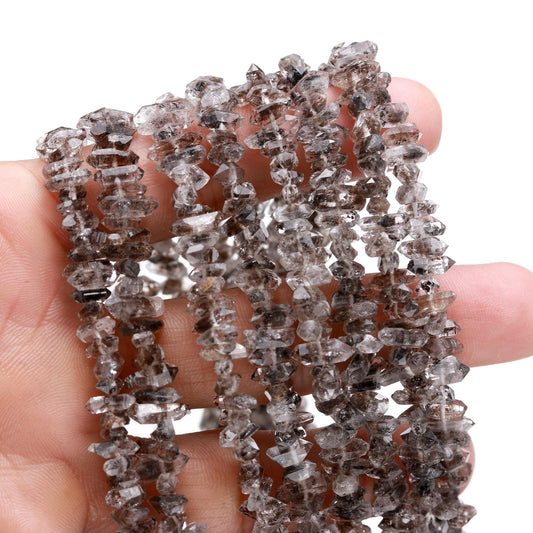 16” Black Herkimer Diamond Quartz Nuggets Beads, 4x8-5x10 MM Natural Uncut Herkimer Raw Nuggets Beads, Grey Herkimer Dimond nuggets beads