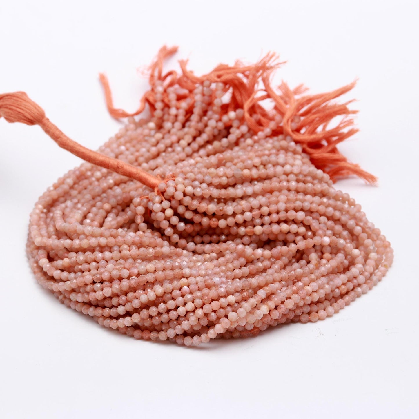 5 Strands Peach Moonstone Faceted Rondelle Beads 3 MM Natural Peach Moonstone Rondelle Beads 13" Strand Moonstone Beads for Jewelry Making