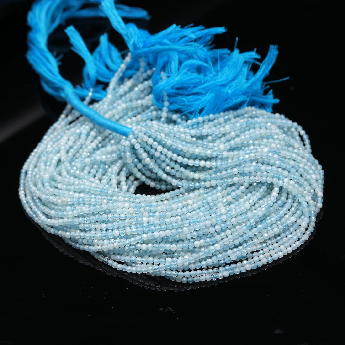 5 Strands Aquamarine Faceted Rondelle Beads 3MM Natural Aquamarine Rondelle Beads Faceted Aquamarine Beads for Jewelry Natural Stone Beads