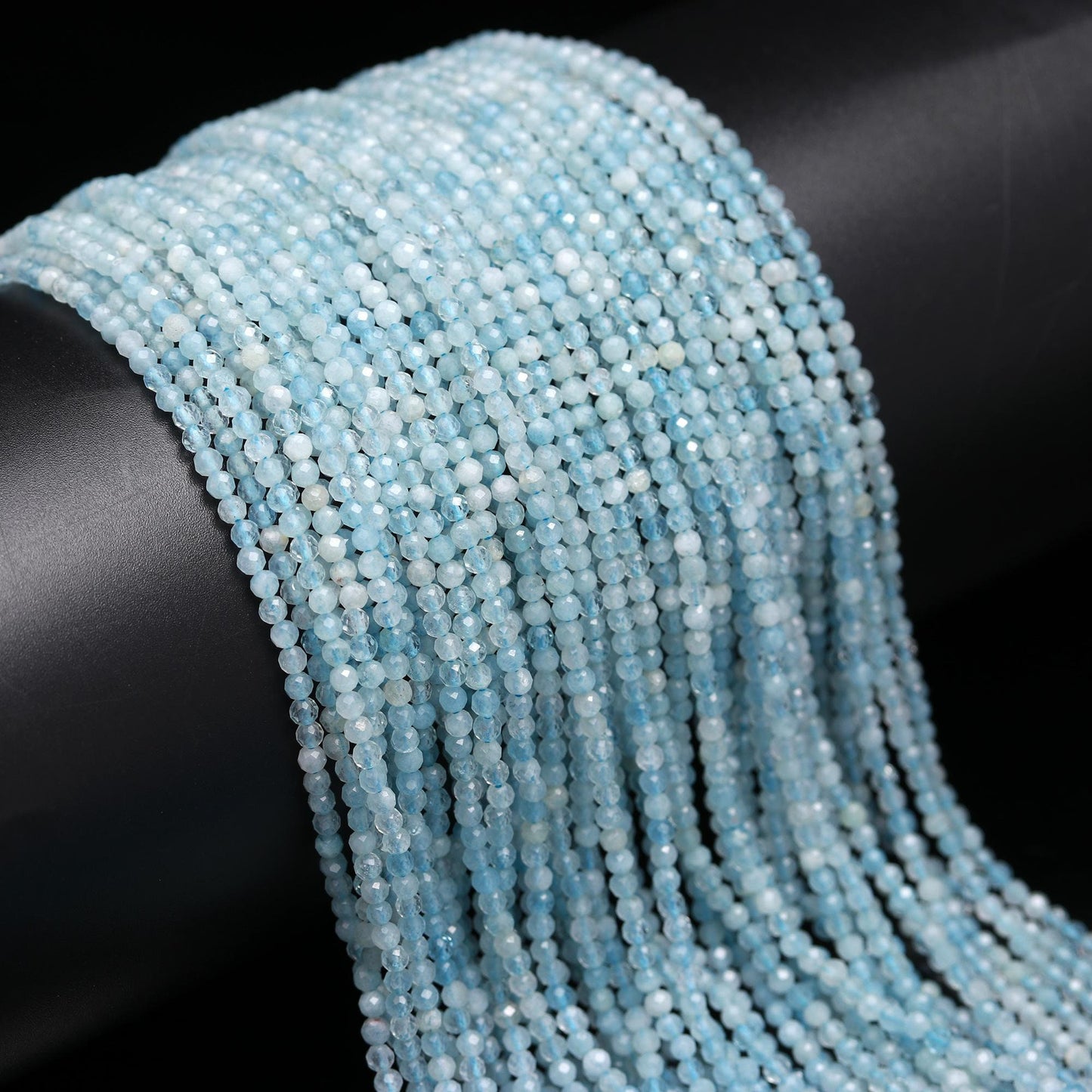 5 Strands Aquamarine Faceted Rondelle Beads 3MM Natural Aquamarine Rondelle Beads Faceted Aquamarine Beads for Jewelry Natural Stone Beads