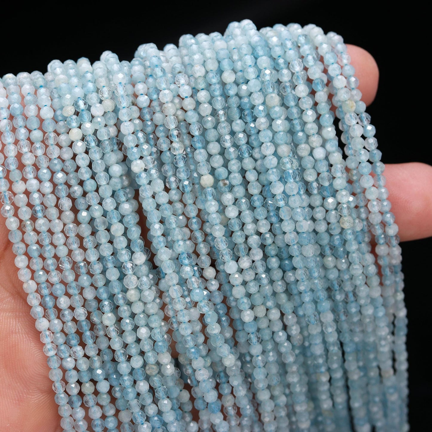 5 Strands Aquamarine Faceted Rondelle Beads 3MM Natural Aquamarine Rondelle Beads Faceted Aquamarine Beads for Jewelry Natural Stone Beads