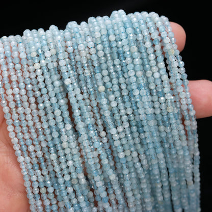 5 Strands Aquamarine Faceted Rondelle Beads 3MM Natural Aquamarine Rondelle Beads Faceted Aquamarine Beads for Jewelry Natural Stone Beads