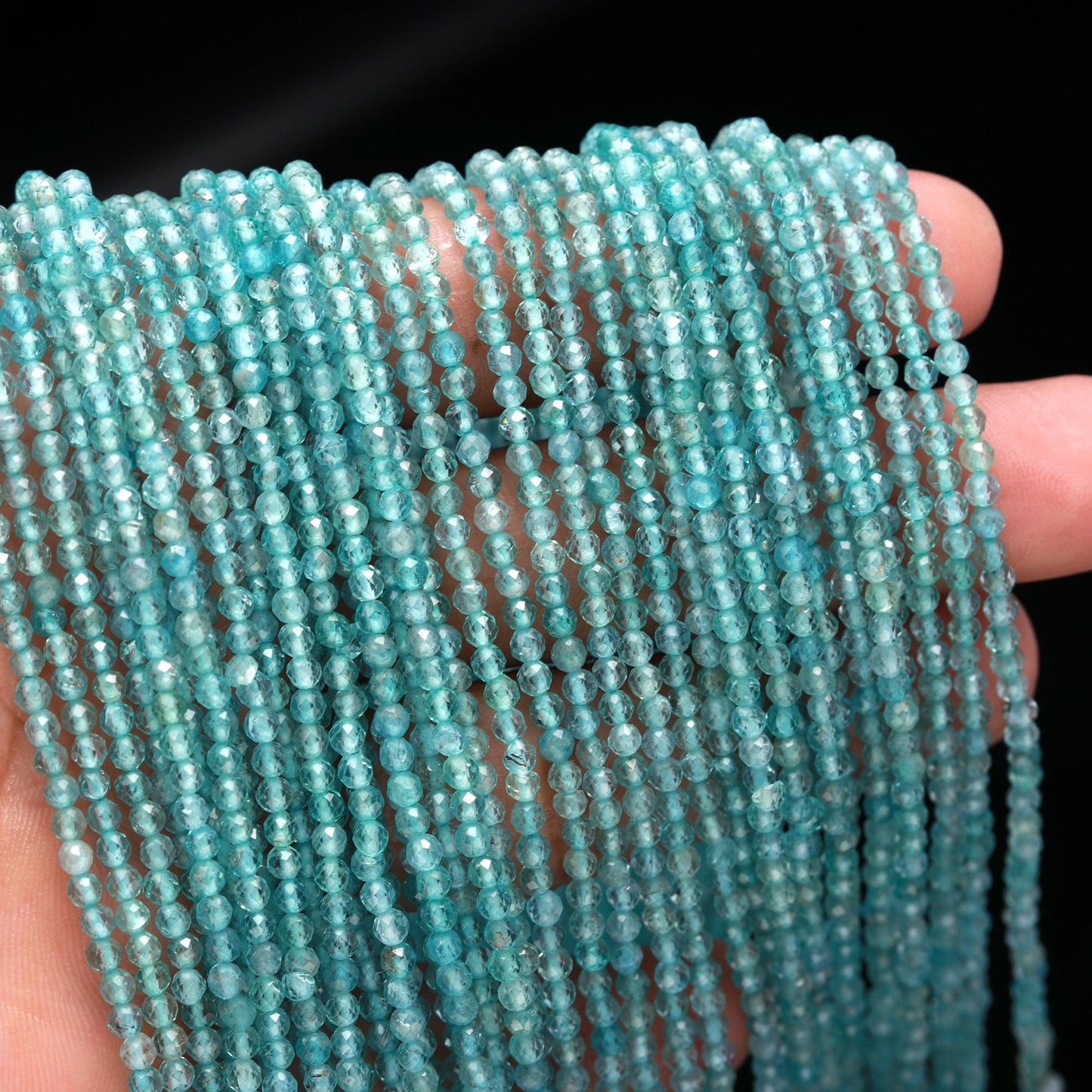 5 Strands Sky Blue Apatite Faceted Round Beads 3 MM Blue Apatite Round Beads Aqua Blue Apatite 13" Strand Natural Apatite for Jewelry Making