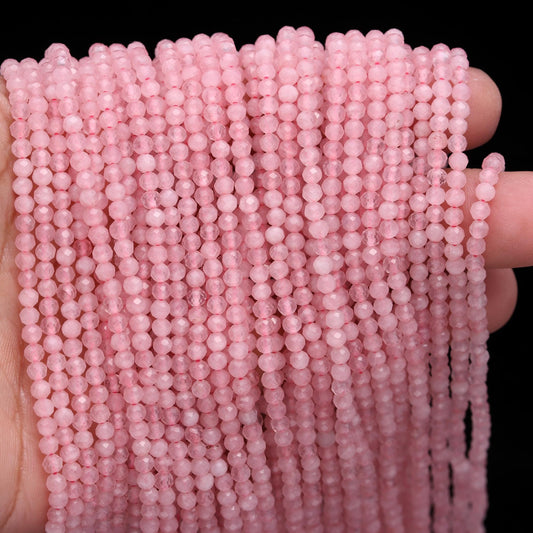 5 Strands Rose Quartz Faceted Rondelle Beads, 3MM Natural Rose Quartz Round Beads, 13" Pink Rose Quartz  Gemstone Bead for Jewelry Making