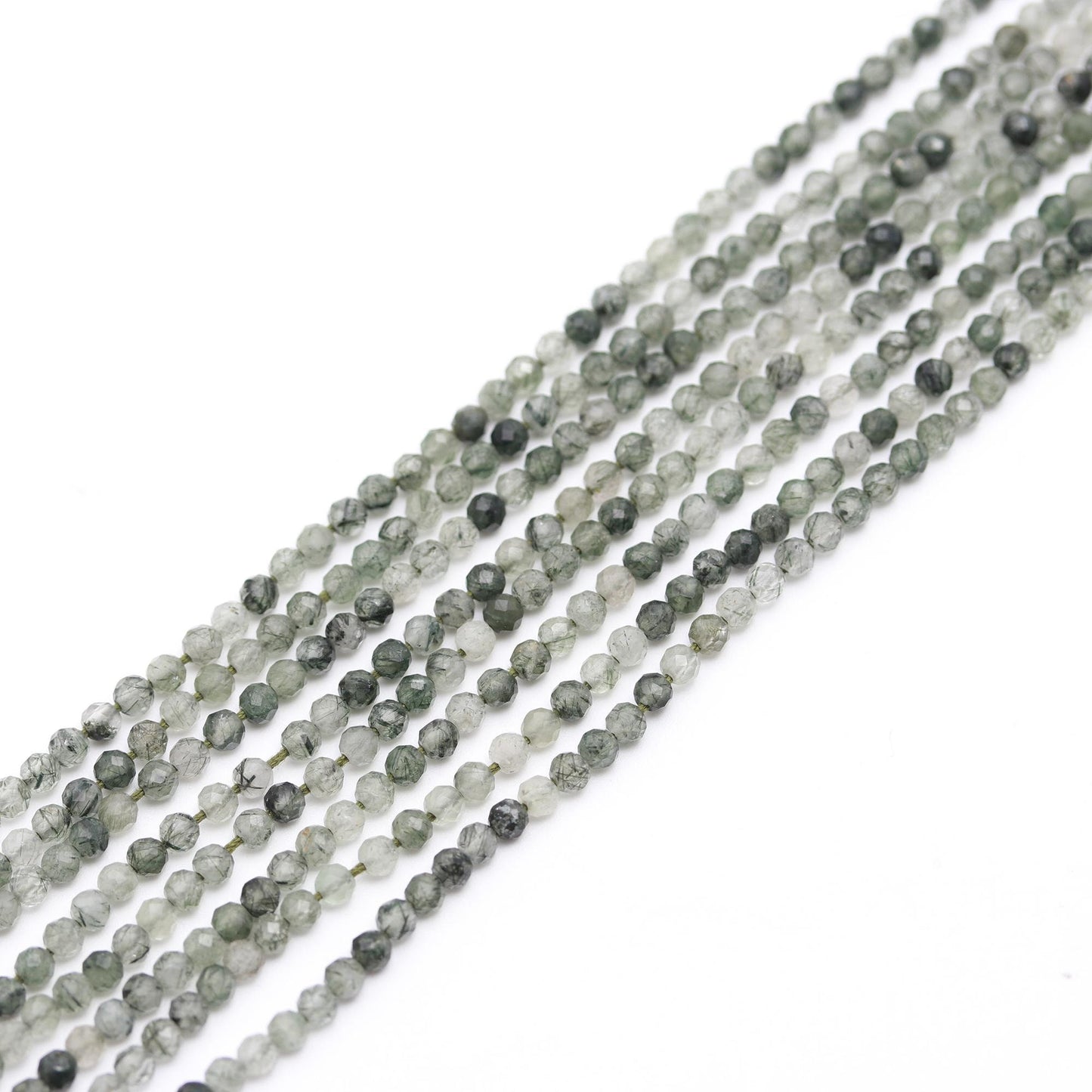 5 Strands Green Rutile Faceted Rondelle Beads 3 MM Rutile Rondelle Beads 13" Strand Natural Green Rutile Round Bead for Jewelry Making Craft