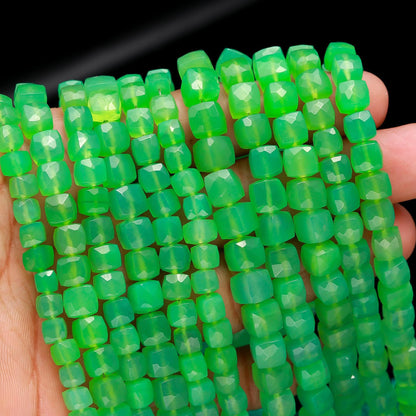Green Chalcedony Faceted Cube Shape Beads Natural Green Chalcedony 6-7 MM Box Shape Bead for Handmade Jewelry Making Craft & Bijoux Supplies