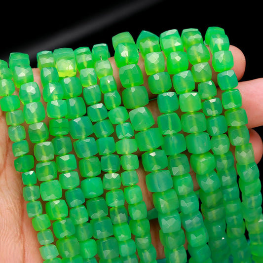 Green Chalcedony Faceted Cube Shape Beads Natural Green Chalcedony 6-7 MM Box Shape Bead for Handmade Jewelry Making Craft & Bijoux Supplies