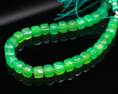 Green Chalcedony Faceted Cube Shape Beads Natural Green Chalcedony 6-7 MM Box Shape Bead for Handmade Jewelry Making Craft & Bijoux Supplies