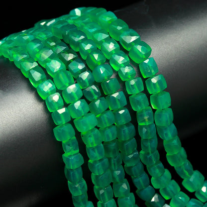 Green Onyx Faceted Cube Shape Beads Green Onyx Cube Box Shape Beads 7 MM Natural Faceted Green Onyx Beads for Jewelry Making Craft & Bijoux