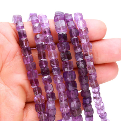 African Amethyst Faceted Cube Shape Beads AAA Natural Amethyst Dice Box Shape Beads Amethyst 3D Box Beads 6-7 MM Amethyst Cube for Jewelry