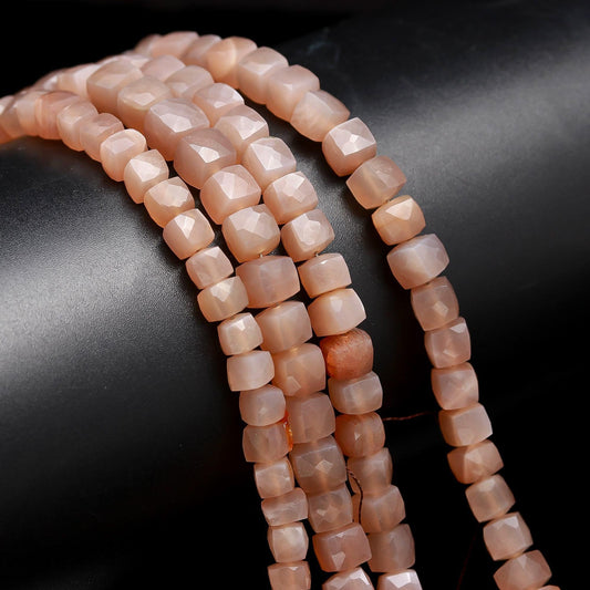 Coffee Moonstone Faceted Cube Beads Brown Moonstone Cube Square Dice Box Shape Beads AAA Natural Faceted Moonstone 3D Box Beads for Jewelry