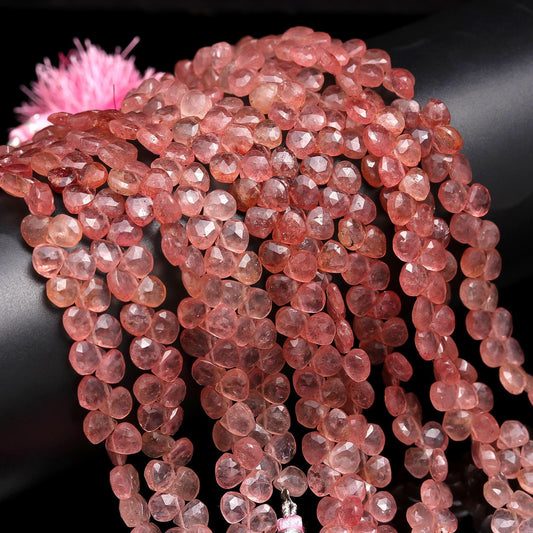 AAA Strawberry Faceted Heart Shape Beads, Natural Strawberry Heart Shape, 7MM Strawberry Briolettes Beads, Red Strawberry Heart Shape Beads
