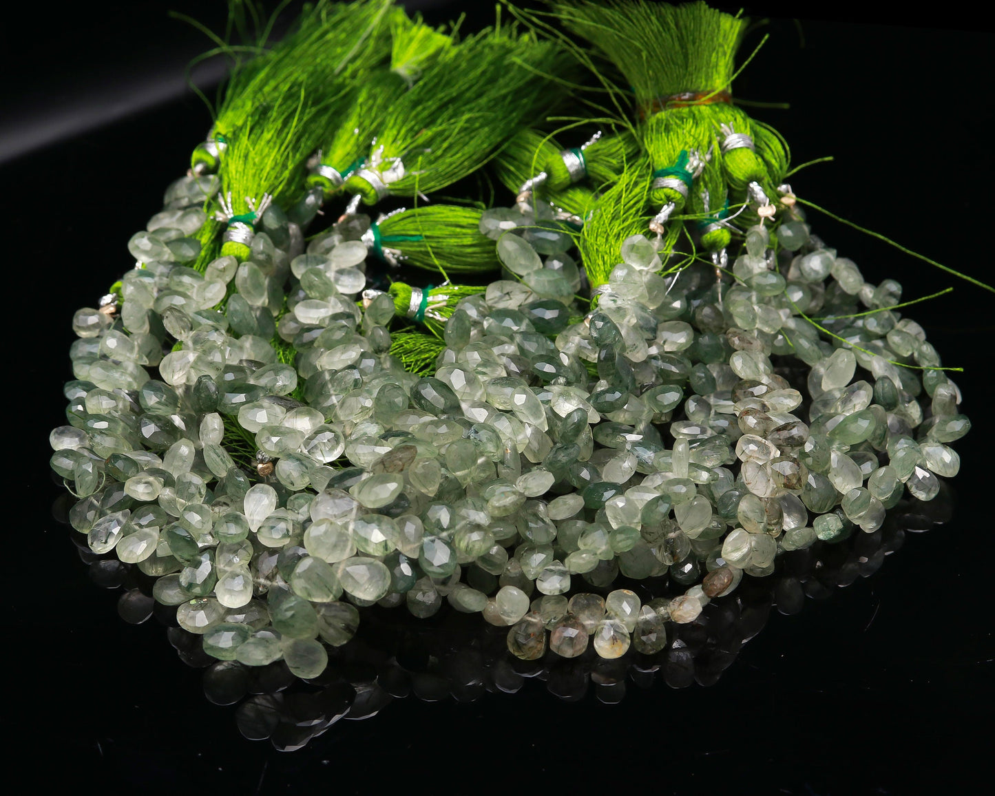 AAA Natural Green Rutile Faceted Pear Shape Beads | Green Rutile Pear Shape Beads Briolettes | Rutile Gemstone Beads