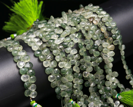 AAA Natural Green Rutile Faceted Pear Shape Beads | Green Rutile Pear Shape Beads Briolettes | Rutile Gemstone Beads