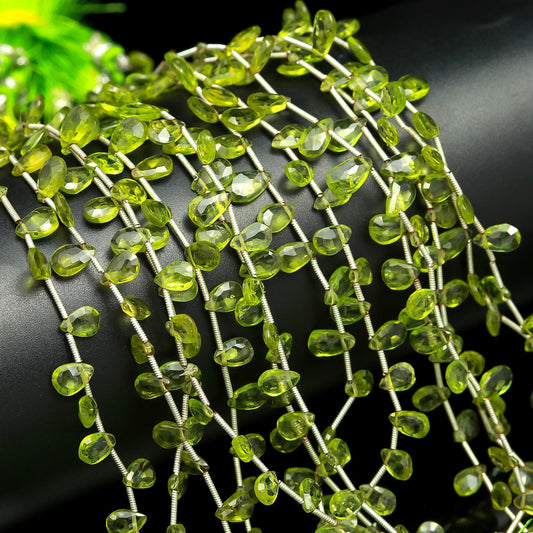 Peridot Pear Shape Beads Natural Deep Green Peridot Faceted 5x8-6x9 MM Briolettes Bead for Handmade Designer Jewelry Necklace Pendant Making
