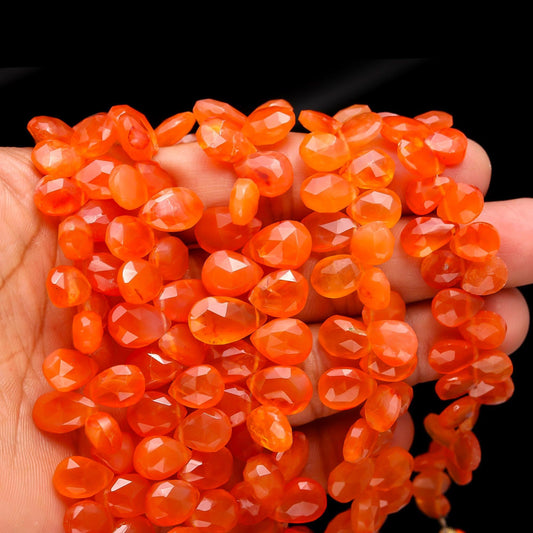 Carnelian Faceted Pear Shape Beads Natural Carnelian/Caroline Pear 7x9 - 8x10 MM Briolettes Beads for Jewelry Necklace Pendant Making Craft