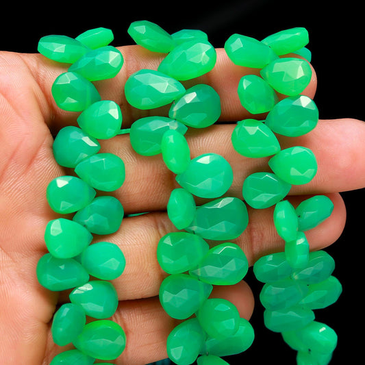 Chrysoprase Faceted Beads Natural Chrysoprase Pear Shape 8x12 MM Briolette Chalcedony for Handmade Jewelry Making Craft & Bijoux Supplies