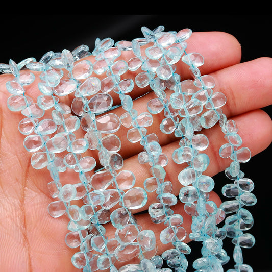 Aquamarine Faceted Briolette Natural Aquamarine Faceted Pear Shape 5x8 MM Beads for Handmade Designer Jewelry Making Craft & Bijoux Supplies