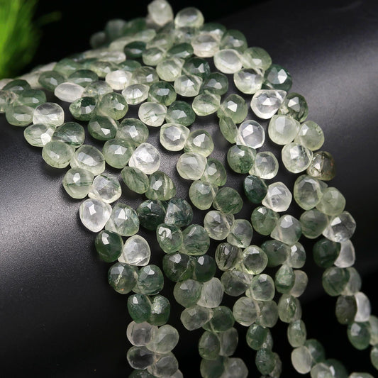 Green Rutile Faceted Heart Shape Beads Natural Green Rutile Heart Shape 6-6.5 MM Briolettes Bead for Jewelry Necklace Pendant Earrings Craft