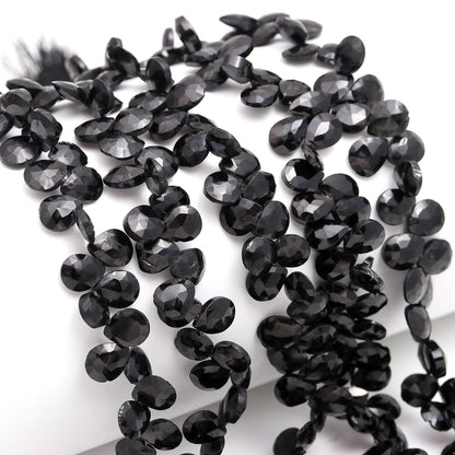 Black Spinal Faceted Pear Shape Beads Natural Black Spinal 7x9 - 8x10 MM Briolettes Beads for Jewelry Necklace Pendant Bracelet Making Craft