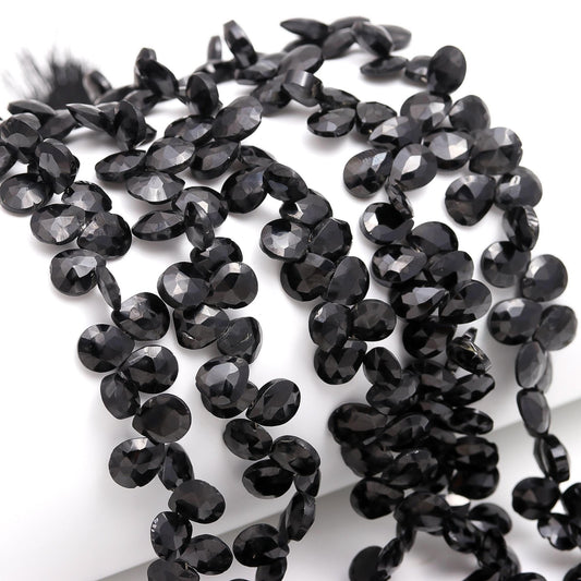 Black Spinal Faceted Pear Shape Beads Natural Black Spinal 7x9 - 8x10 MM Briolettes Beads for Jewelry Necklace Pendant Bracelet Making Craft