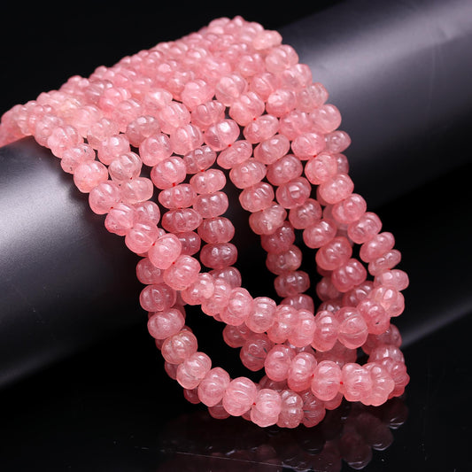 AAA Strawberry Pumpkin Hand Carved Beads, Natural Pink Strawberry Watermelon Beads, 9-12MM Red Strawberry Rondelle Pumpkin Beads
