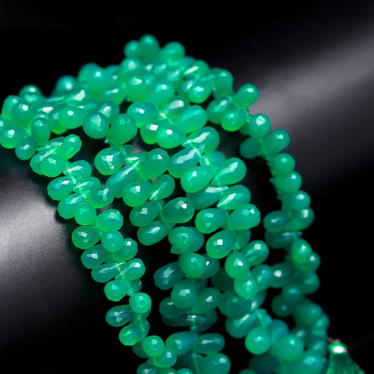 Green Onyx Faceted Tear Shape Beads Natural Green Onyx Tear Shape Briolettes Beads for Handmade Jewelry Necklace Pendant Earrings Making