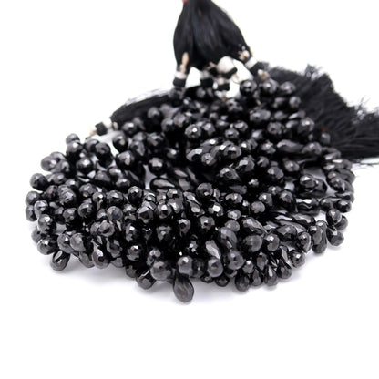 Black Spinal Faceted Teardrop Beads Natural Black Spinal Tear Shape 6x8 MM Briolettes Beads for Jewelry Necklace Pendant Earrings Making
