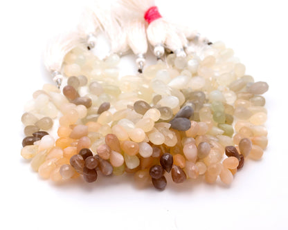 Multi Moonstone Faceted Tear Shape Beads Natural Multi Moonstone Tear Shape Briolettes Beads for Jewelry Necklace Pendant Earrings Making