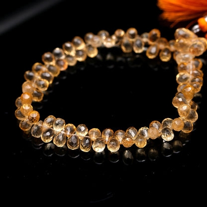 Citrine Faceted Teardrop Beads Natural Citrine Tear Shape 5x8-6x9 MM Briolette for Handmade Designer Jewelry Making Craft & Bijoux Supplies