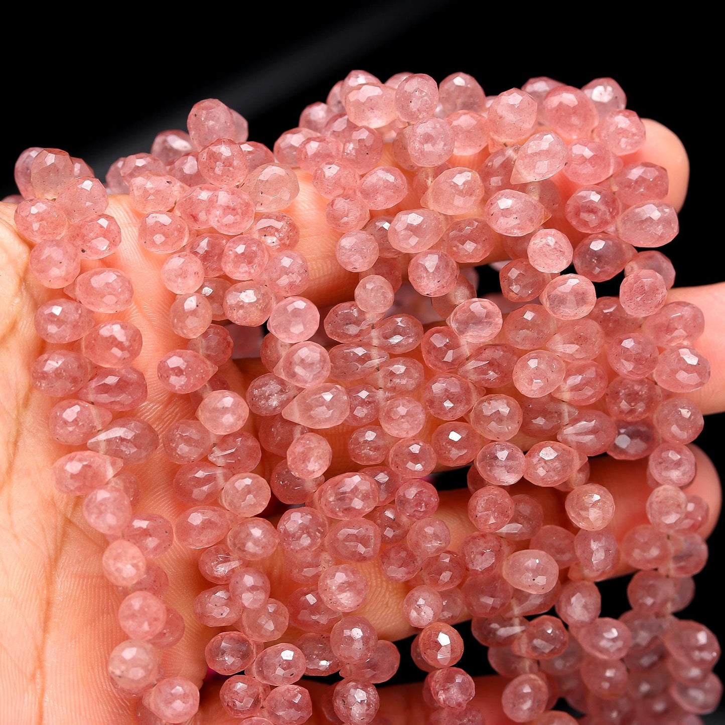 Strawberry Faceted Teardrop Beads Natural Pink Strawberry Tear Faceted 5x8-6x9 MM Briolettes for Designer Jewelry Necklace Earrings Making
