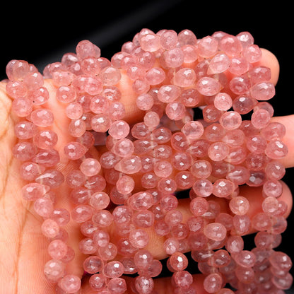 Strawberry Faceted Teardrop Beads Natural Pink Strawberry Tear Faceted 5x8-6x9 MM Briolettes for Designer Jewelry Necklace Earrings Making