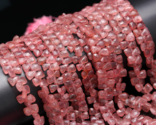 Pink Strawberry Faceted Triangle Shape Beads Natural Pink Strawberry Shaded Triangle Shape Beads Fancy Shape Strawberry for Designer Jewelry